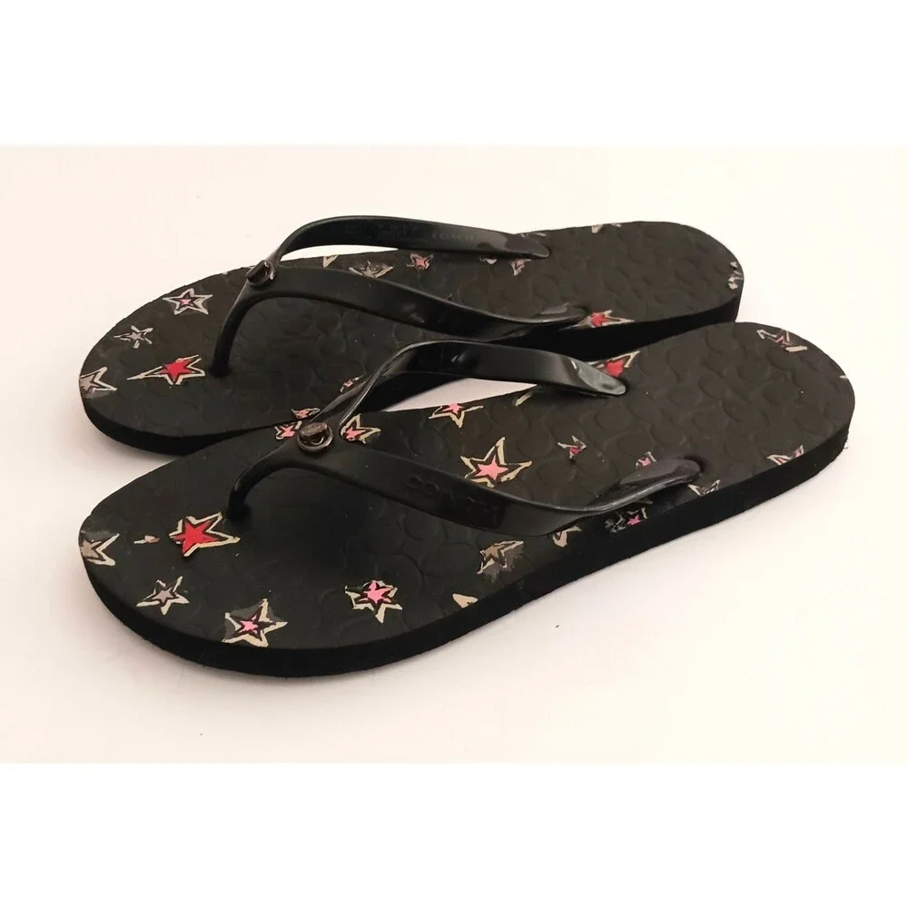 Coach Abbigail Turnlock Flip Flops Black C Logo Embossed Insole w Stars Sz 9 - Picture 9 of 9